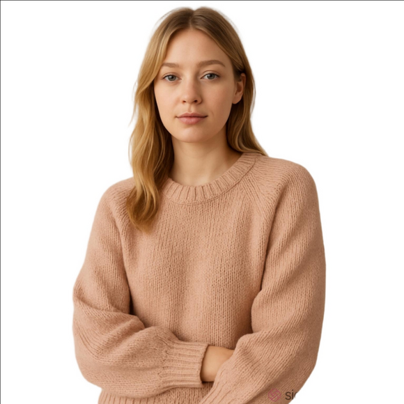 H&M Sweaters - H&M Cream Chunky Knit Balloon Sleeves Silver Lurex Metalic Shimmer Fuzzy Sweater